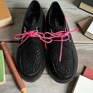 Mudd Black Suede Platform Loafers with Pink Laces, Women's Size‎ 8.5